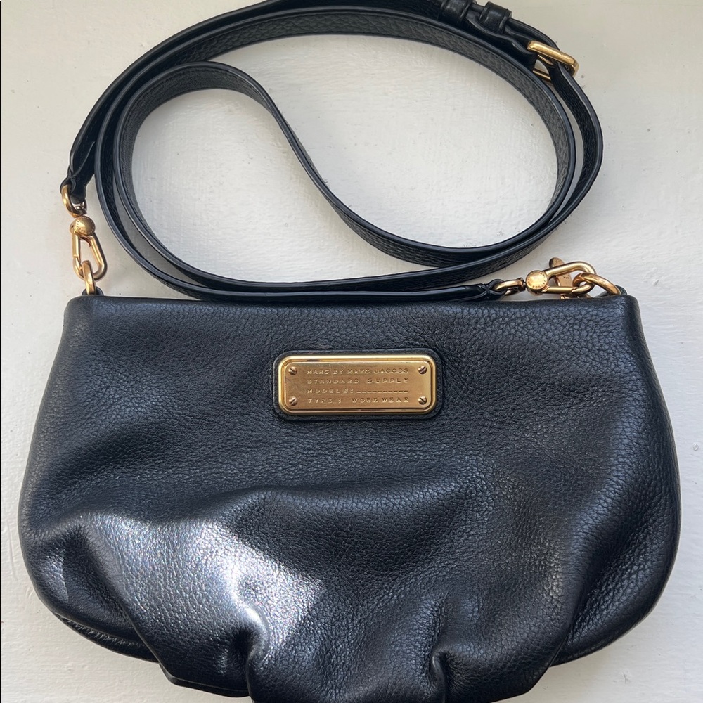 Marc Jacobs Black Pebble Leather Crossbody with Gold Accents